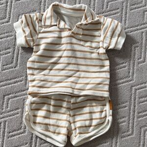 Lila and Jack Striped Cream & Tan Two-Piece Polo Set 9-12M
